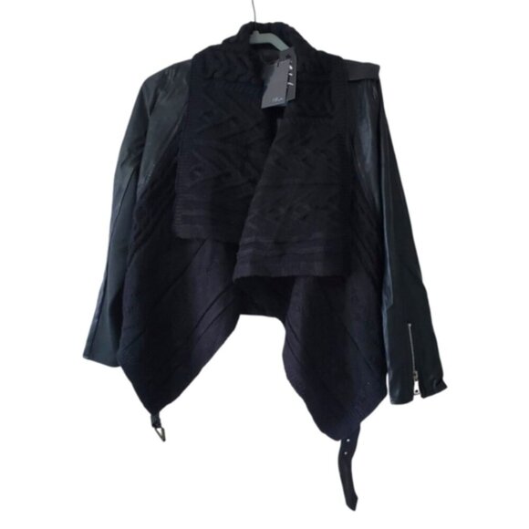 NWT Revolve Fate Vegan Leather Cable Knit Fishermen Belted Moto Jacket M - Picture 3 of 10